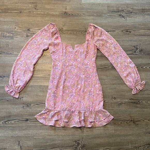Likely Women's size 4 Pink Lyssa Floral Ruffle Long Sleeve Mini Dress Spring - Picture 2 of 10